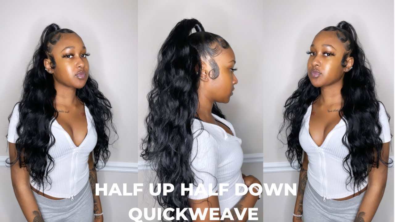 HOW TO: HALF UP HALF DOWN QUICKWEAVE WITHOUT LEAVE OUT
