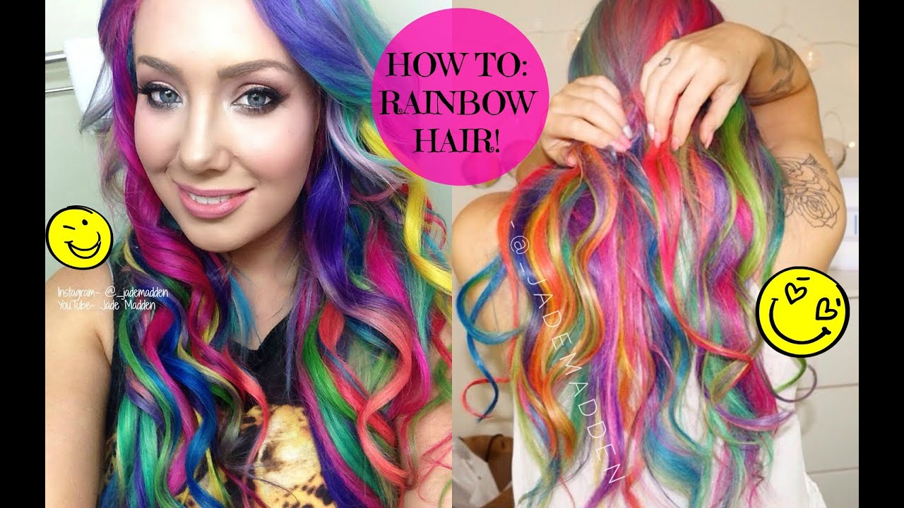 How To- RAINBOW HAIR!! AT HOME! DIY  | Jade Madden