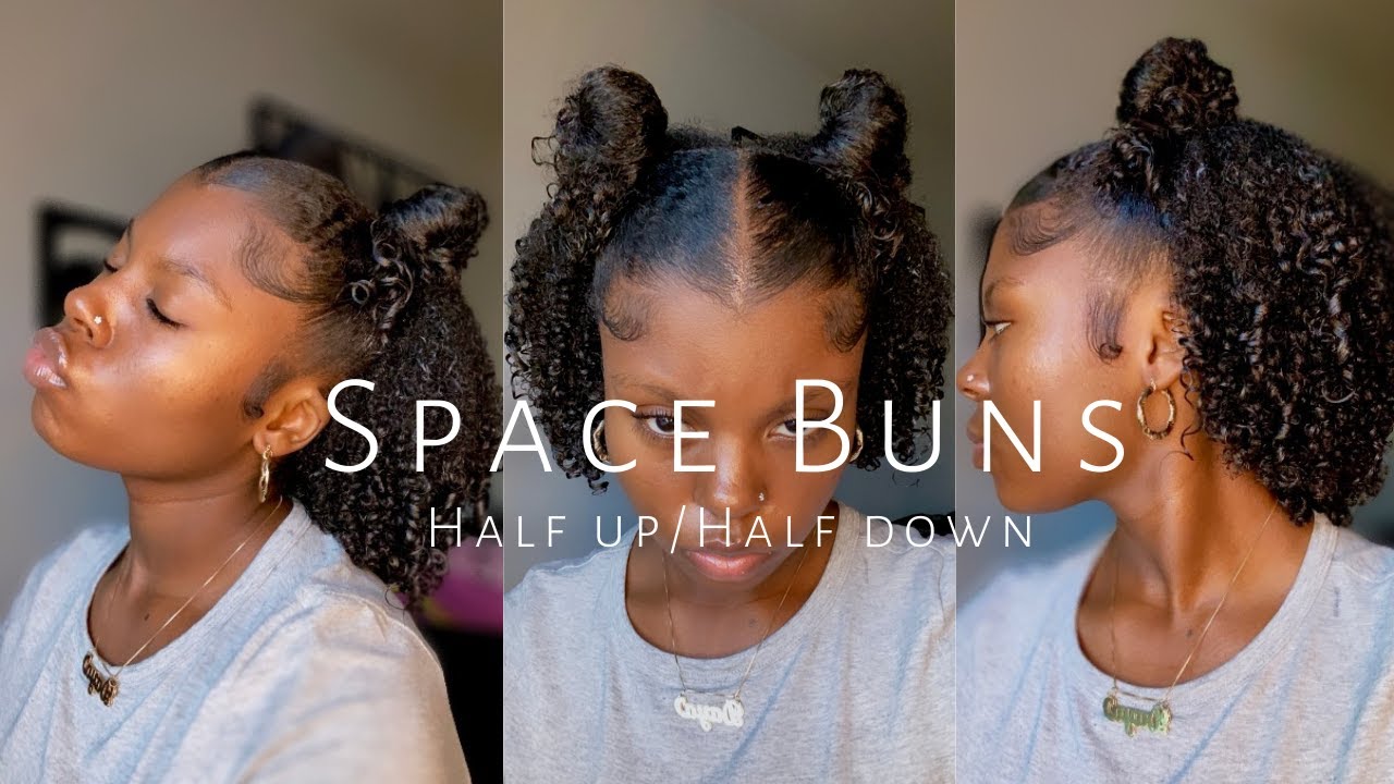 HALF UP HALF DOWN SPACE BUNS on Natural Hair/3c/4a/4b🤍
