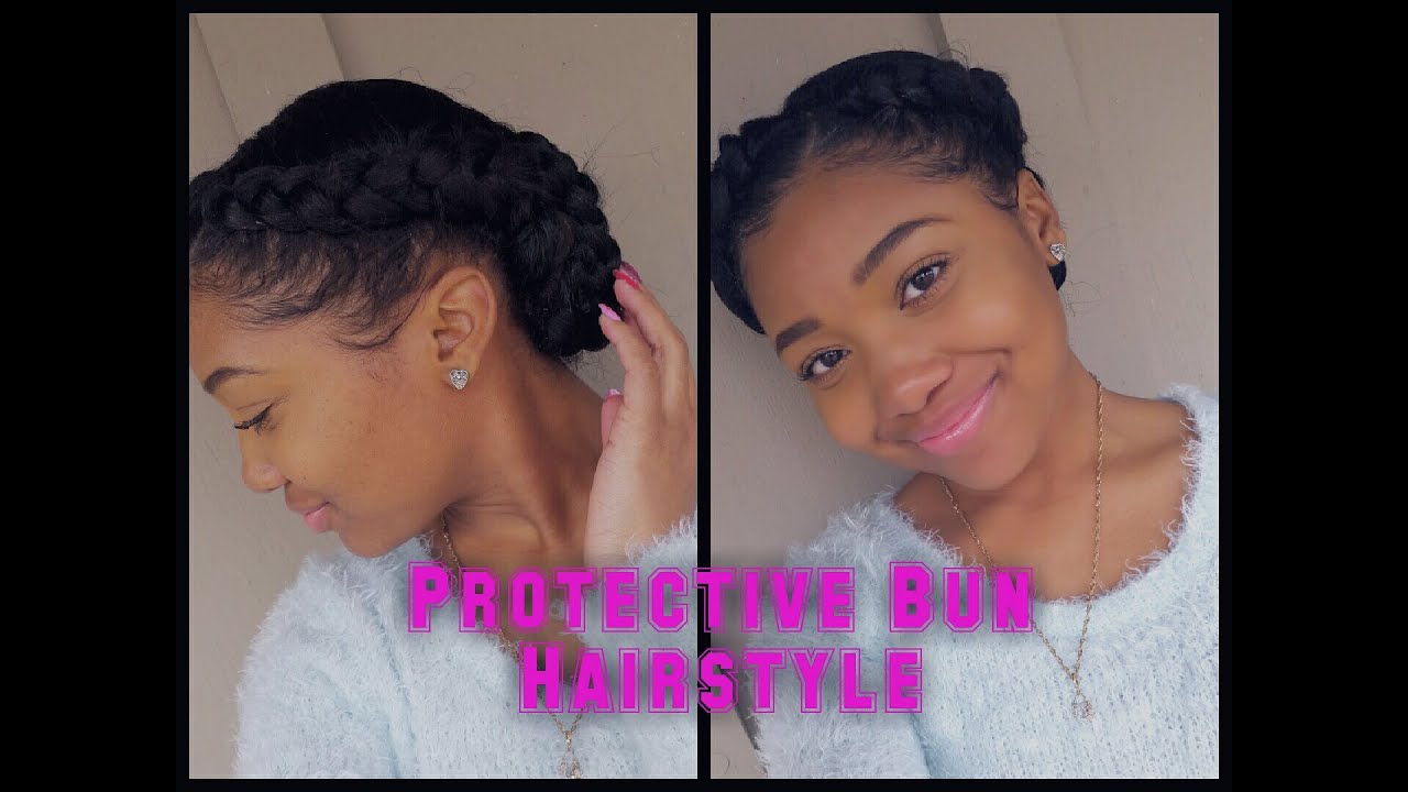 Two Braids into a Low Braided Bun || Protective Hairstyle