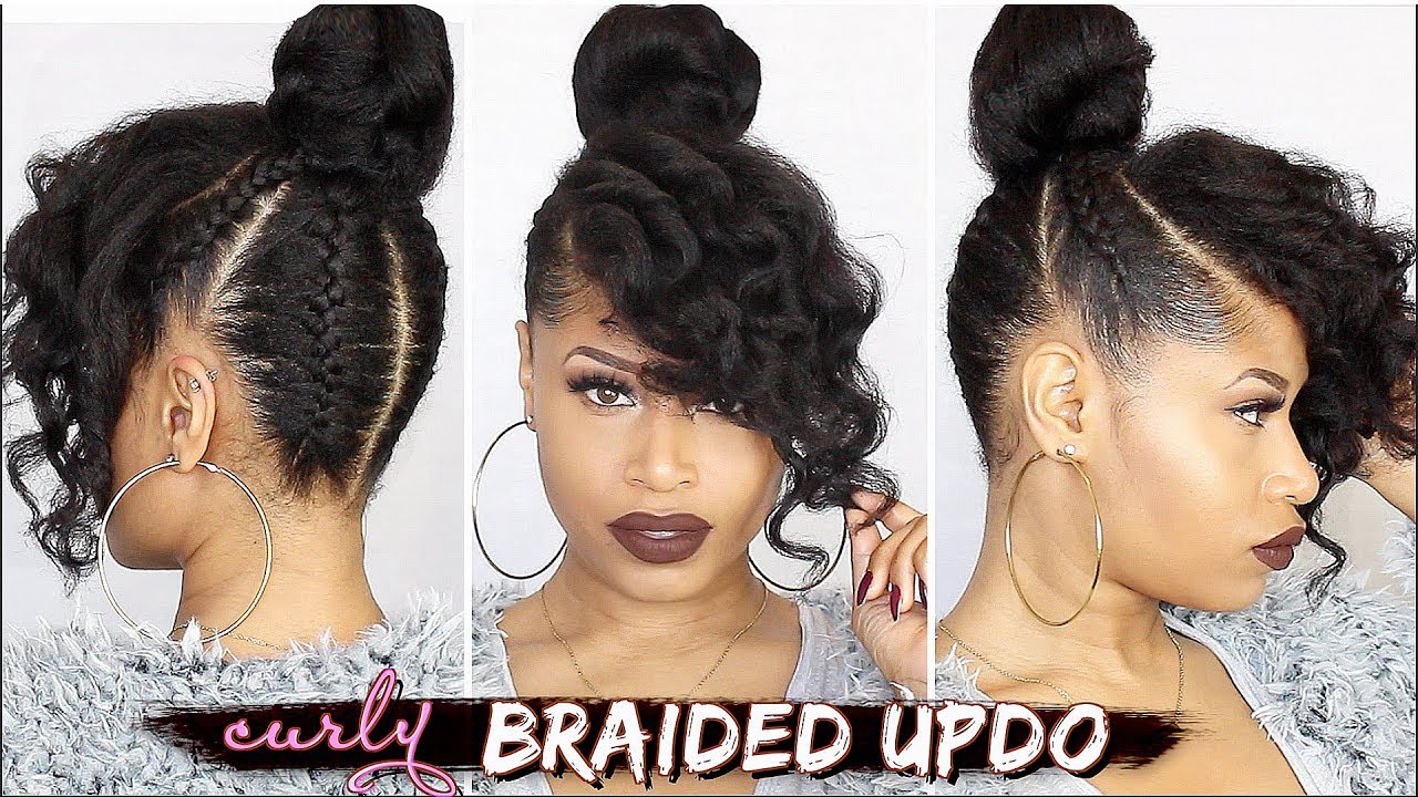 FRENCH BRAIDED CURLY UPDO ➟ Natural Hair Tutorial