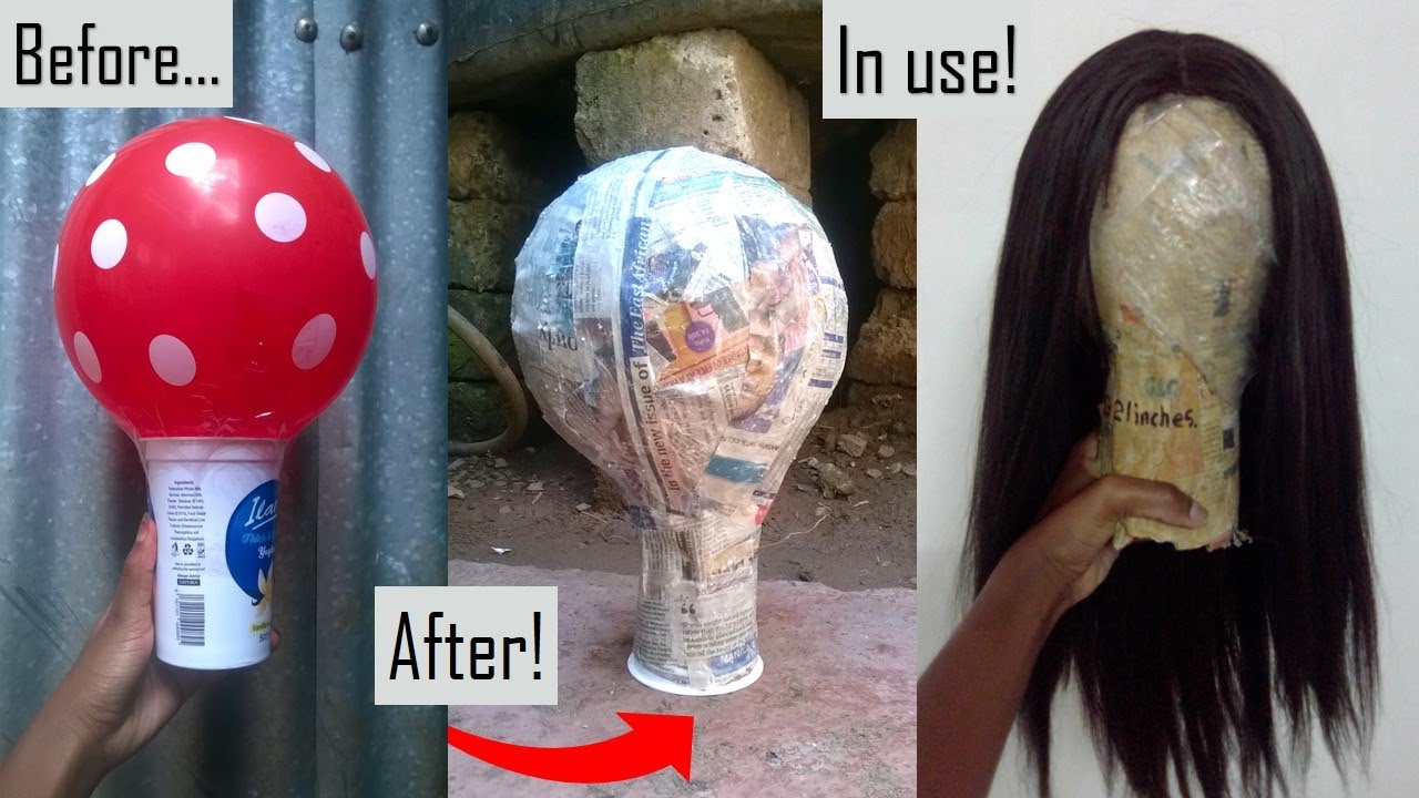 Custom size Mannequin head using Balloon and newspapers a recycled yogurt cup or water bottle paper