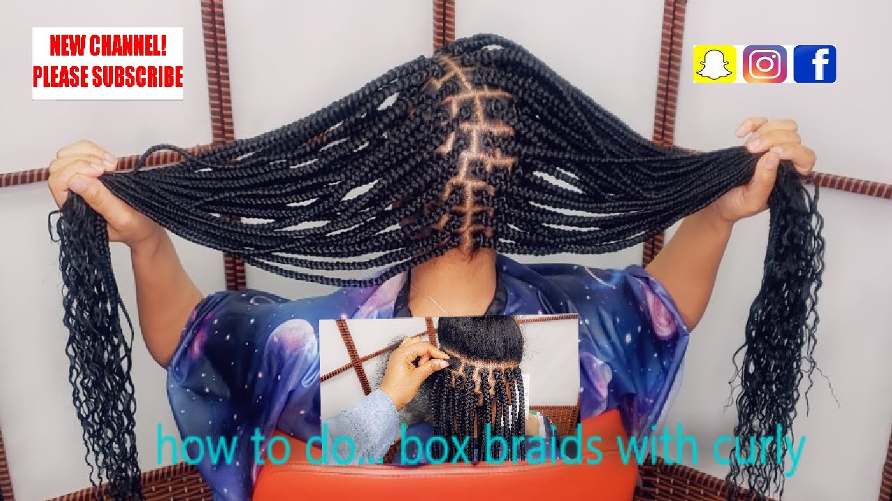 how to Box  Braids With Curly Ends Tutorial | goddess braids