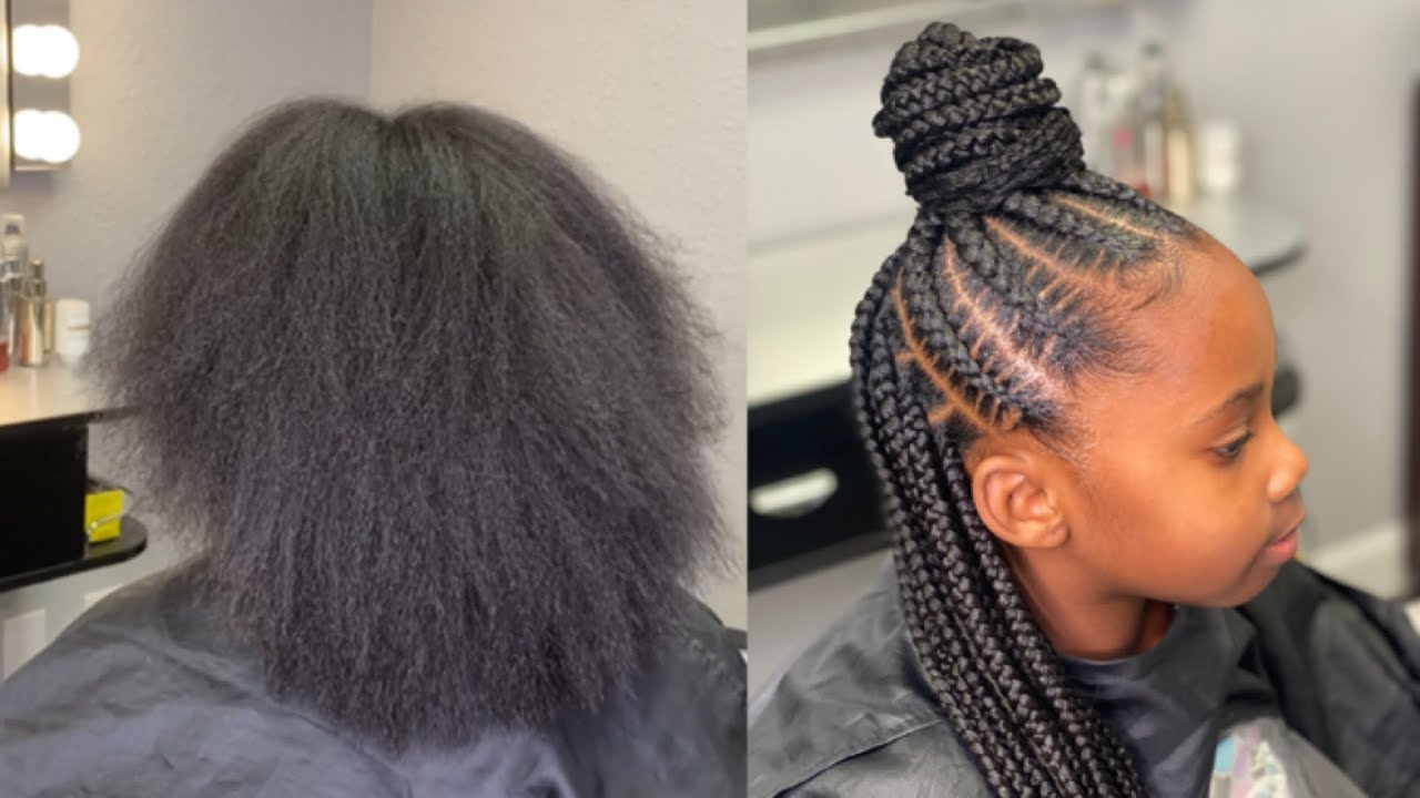 Cute Kids Half Up Half Down Feed In Braids +Knotless Box Braids