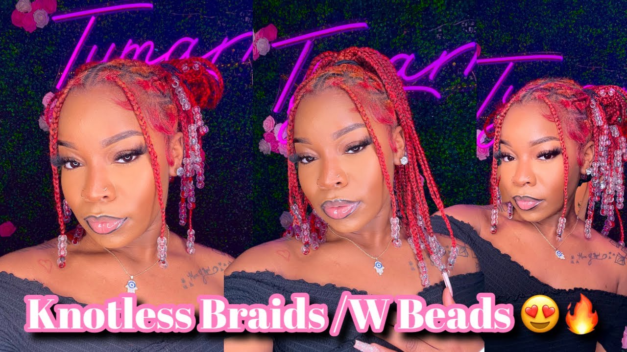 HOW TO : KNOTLESS BRAIDS WITH BEADS TUTORIAL #knotlessbraids 🔥