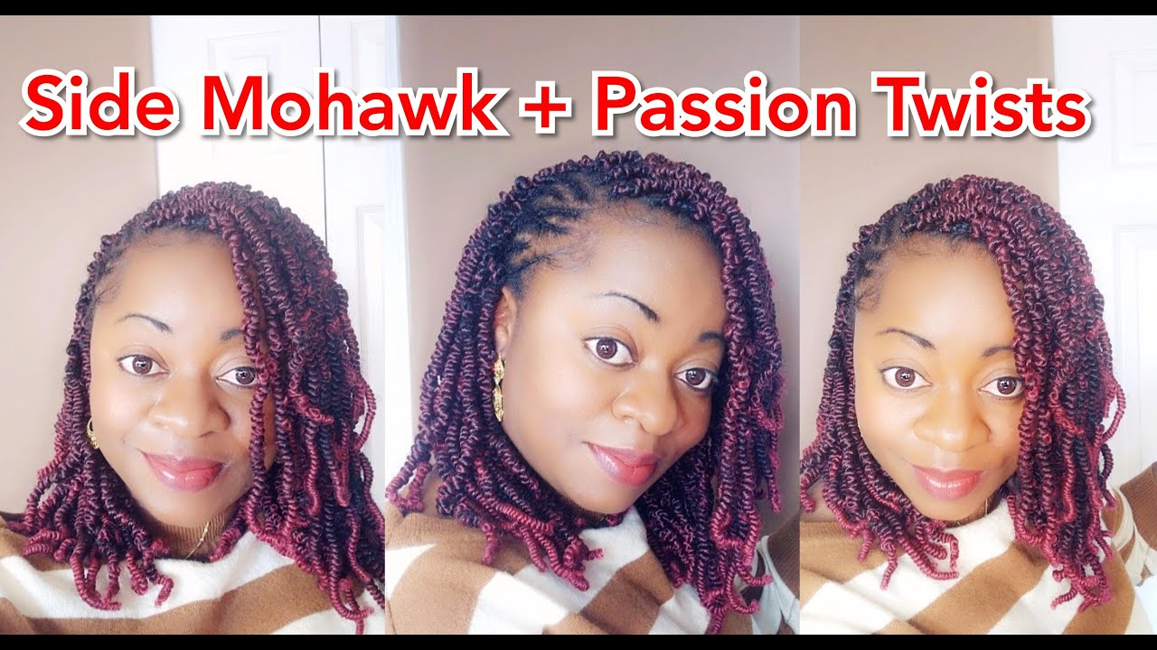 Side Mohawk + Short Bob Passion Twists Featuring Amazon Leeven Hair| Crochet + Side Cornrows #Beauty