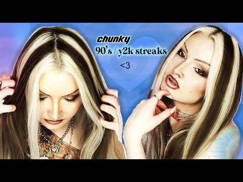 Y2K / 90s CHUNKY HIGHLIGHTS 🦨💜 BLEACHING / DYING MY HAIR TUTORIAL 💿💙 L. LAVENDER