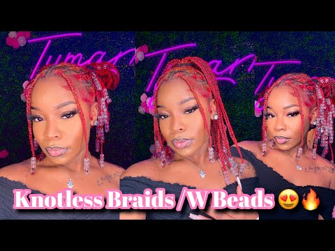 HOW TO : KNOTLESS BRAIDS WITH BEADS TUTORIAL #knotlessbraids 🔥