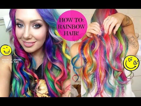 How To- RAINBOW HAIR!! AT HOME! DIY | Jade Madden