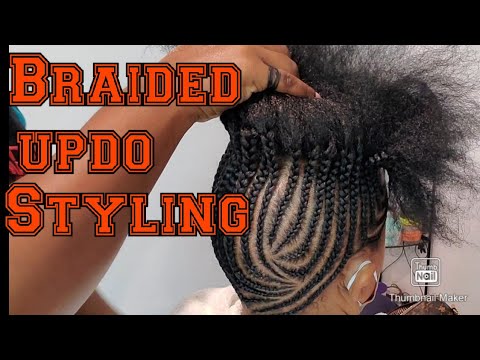 Protective updo Cornrow style on natural hair. How to so sleek braided Cornrows. elegant braids