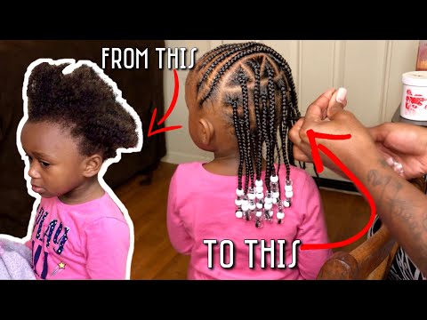 Knotless Box Braids + Feed In Braids on My Toddler | Kid Friendly Braids and Beads