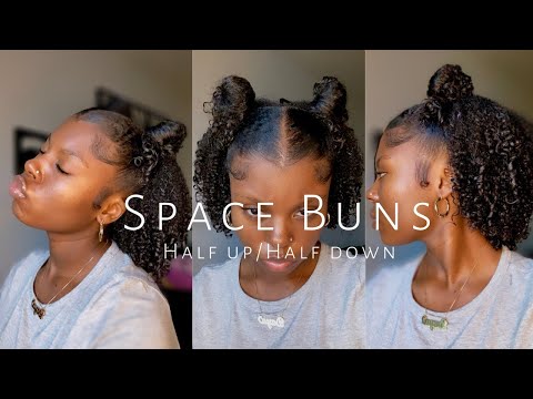 HALF UP HALF DOWN SPACE BUNS on Natural Hair/3c/4a/4b🤍