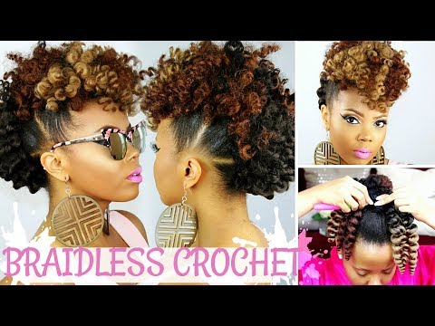 BRAIDLESS CROCHET | NO CORNROWS | CURLY CROCHET FAUX HAWK TUTORIAL | NATURAL HAIR UPDO |TASTEPINK