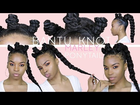 Bantu Knot Marley Ponytail Tutorial | NATURAL HAIR