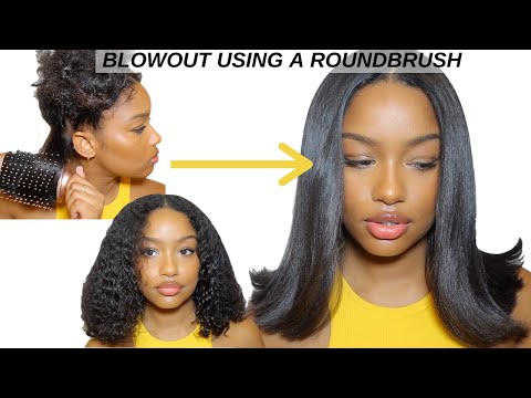 BLOWOUT ON NATURAL HAIR | CURLY TO STRAIGHT HAIR TUTORIAL USING A ROUND BRUSH