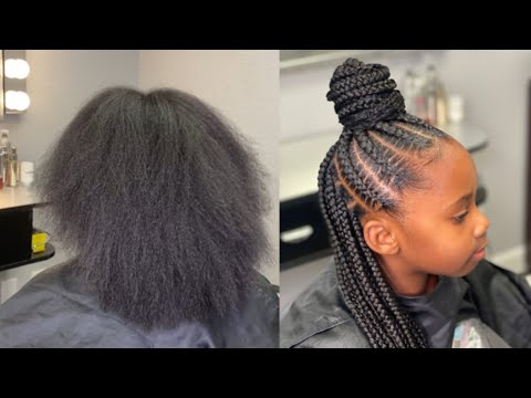 Cute Kids Half Up Half Down Feed In Braids +Knotless Box Braids