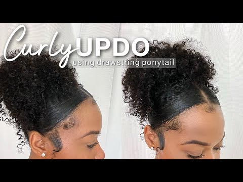 EASY Curly Updo Using Drawstring Ponytail | Protective Natural Hairstyle + Claw Clip Ft.BetterLength