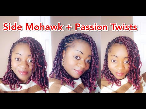 Side Mohawk + Short Bob Passion Twists Featuring Amazon Leeven Hair| Crochet + Side Cornrows #Beauty