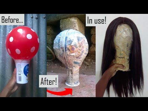 Custom size Mannequin head using Balloon and newspapers a recycled yogurt cup or water bottle paper