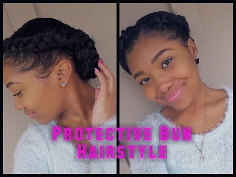 Two Braids into a Low Braided Bun || Protective Hairstyle