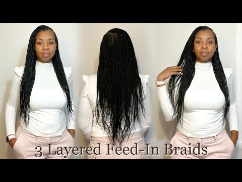 Braiding My Hair Into 3 Layered Side Part Feed-In Braids (Tribal Style)