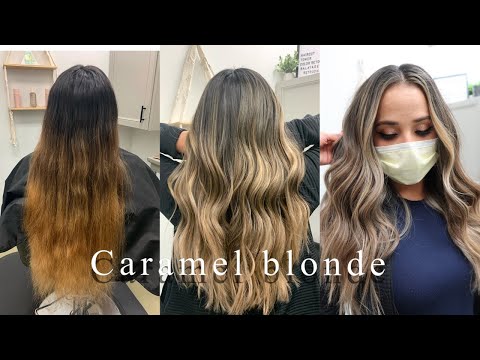 Caramel Blonde Foliage On Dark Hair | Schwartzkopf Blonde Me | Foilage