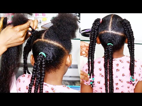 3 PART, 3 JUMBO BRAIDS : CUTE &amp; SIMPLE HAIRSTYLES FOR KIDS | OMABELLETV