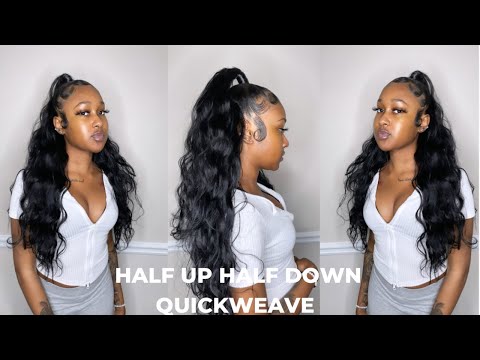 HOW TO: HALF UP HALF DOWN QUICKWEAVE WITHOUT LEAVE OUT