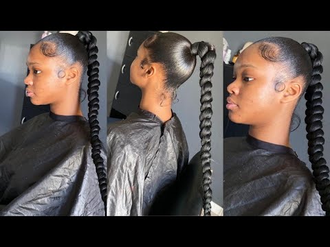 Sleek jumbo high braided ponytail using braiding hair || step by step invisible braid
