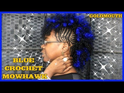 CURLY CROCHET MOWHAWK WITH BLUE HAIR / CROCHET MOWHAWK/ BRAIDED MOWHAWK