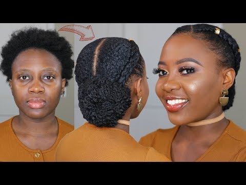 SIMPLE Protective Style | Slick Down 2 Cornrow Braids and Low Bun on Short 4C Natural Hair Tutorial