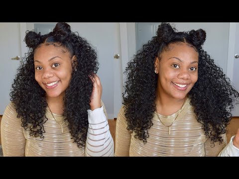 HALF UP HALF DOWN SPACE BUN HAIR TUTORIAL | OUTRE DOMINICAN CURLY HALF WIG