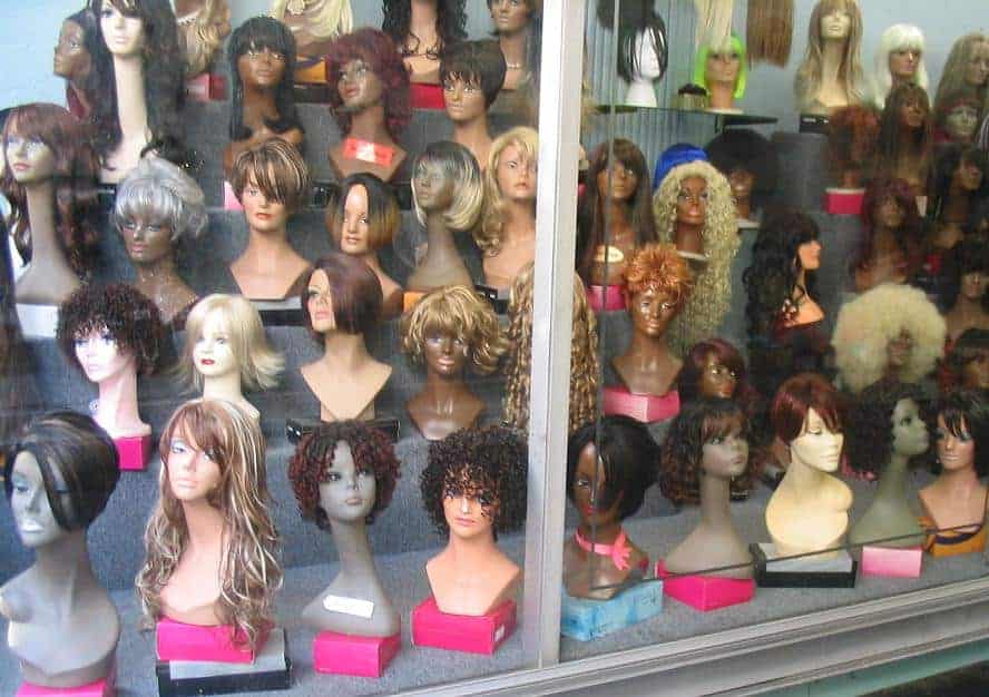 Lace front wigs, human hair wigs, and other hairpieces are commonly available at wig stores and beauty supply stores.