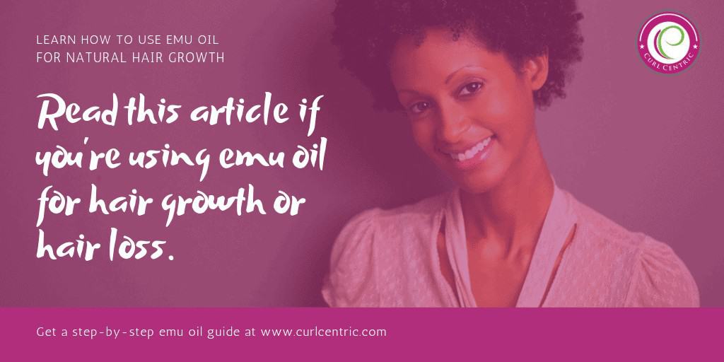 The header image highlights the benefits of emu oil - including essential fatty acids and how it stimulates hair follicles.