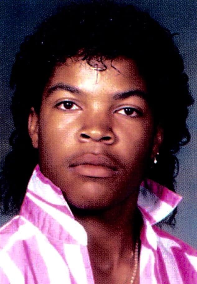 Ice Cube's yearbook picture with him rocking a Jheri curl hairstyle - essentially relaxed hair.