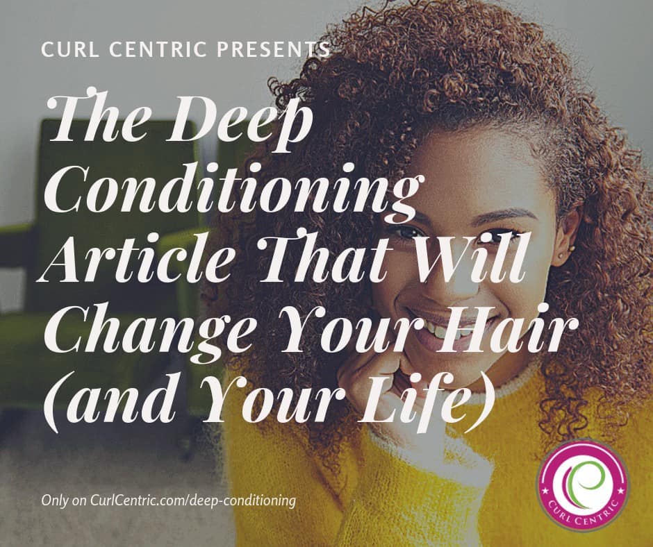 Black girl with frizzy hair on the title image of an article about how to deep condition hair.