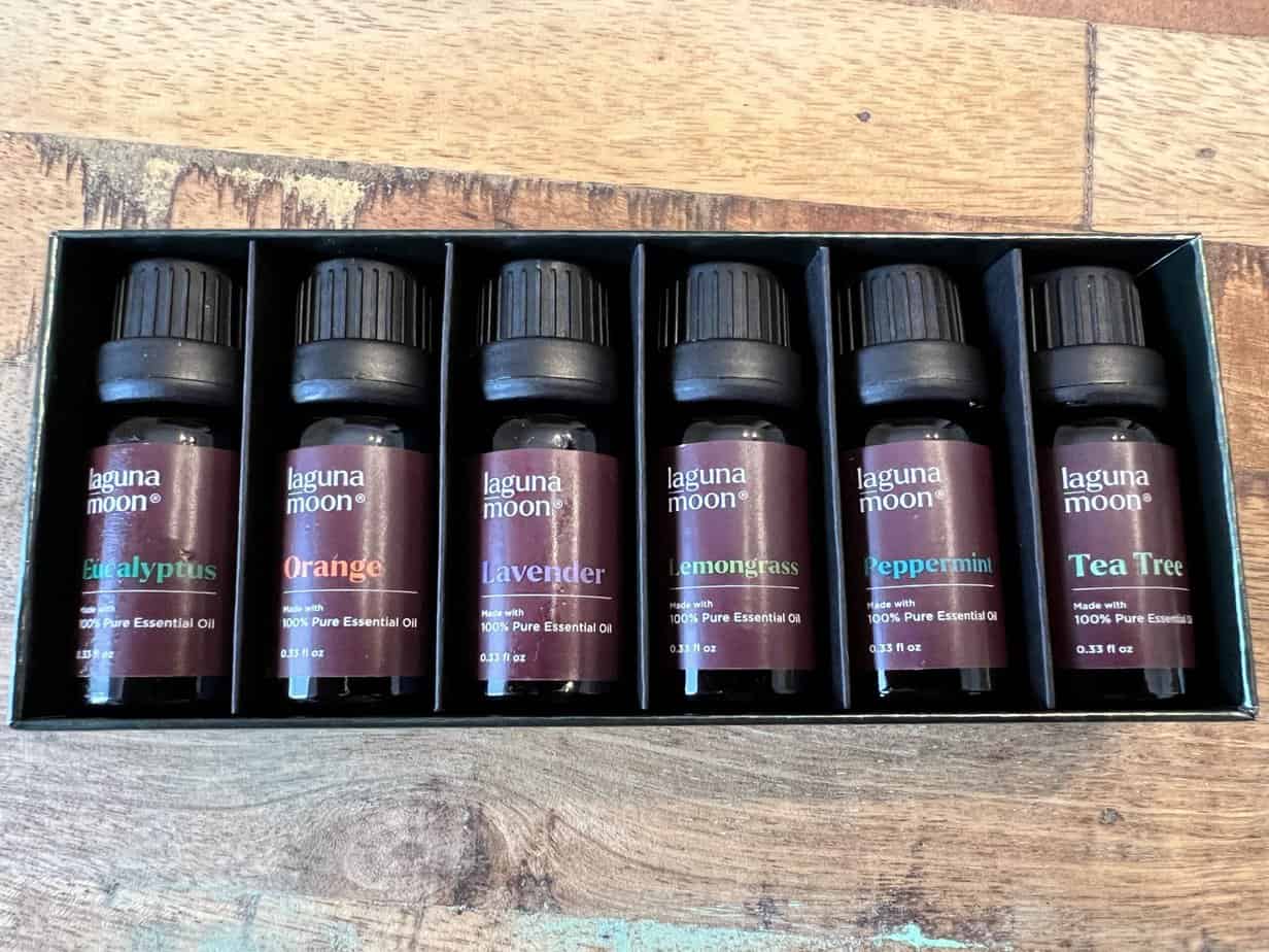 The Essential Oil Gift Set from laguna moon® with 6 popular, assorted essential oils in a 0.33 fl oz trial size.
