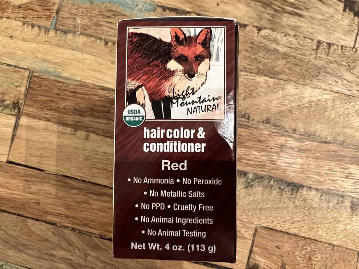 Light Mountain's red hair color & conditioner doesn't include ammonia, peroxide, metallic salts, or paraphenylenediamine. The product is USDA organic, cruelty-free, doesn't contain animal ingredients, and it's not been tested on animals.