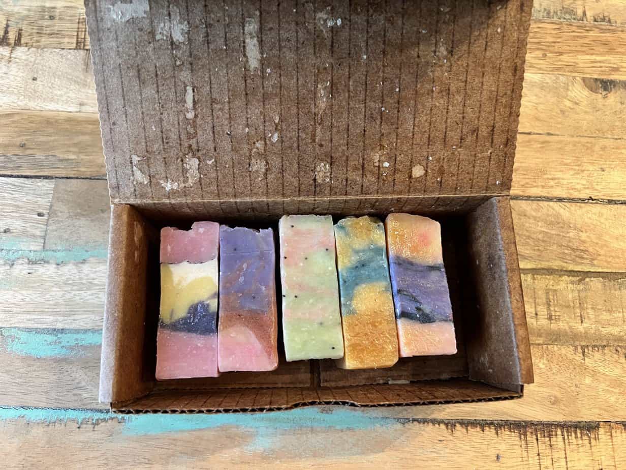 The Nosh Box includes a collection of handcrafted artisan soaps