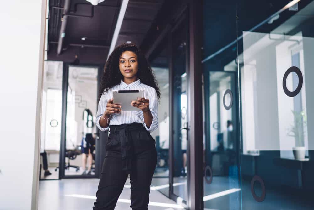 Confident black female with naturally black body hair and head hair