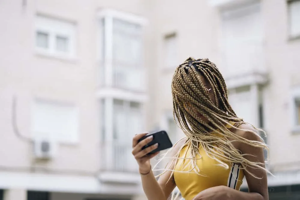 How To Fix Frizzy Braids and Keep Braids From Frizzing Up 4 Black lady with braided stray hairs blowing in the wind experiencing slight frizz