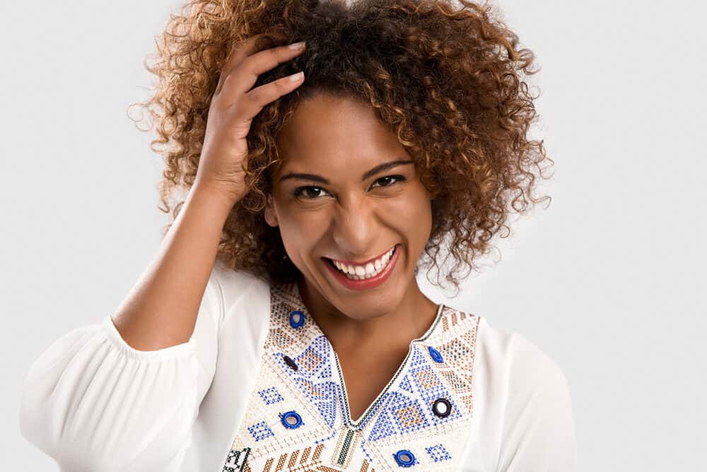 African American lady with ombre curls in her real hair