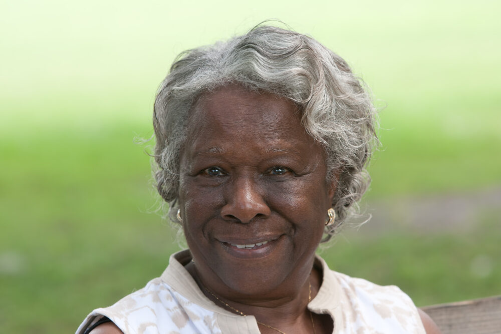 Old African American lady with gray hair - one of many rare natural hair colors.