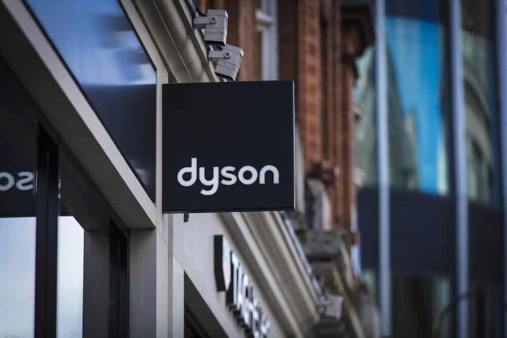 Logo for Dyson store with a phone number to the Dyson helpline.