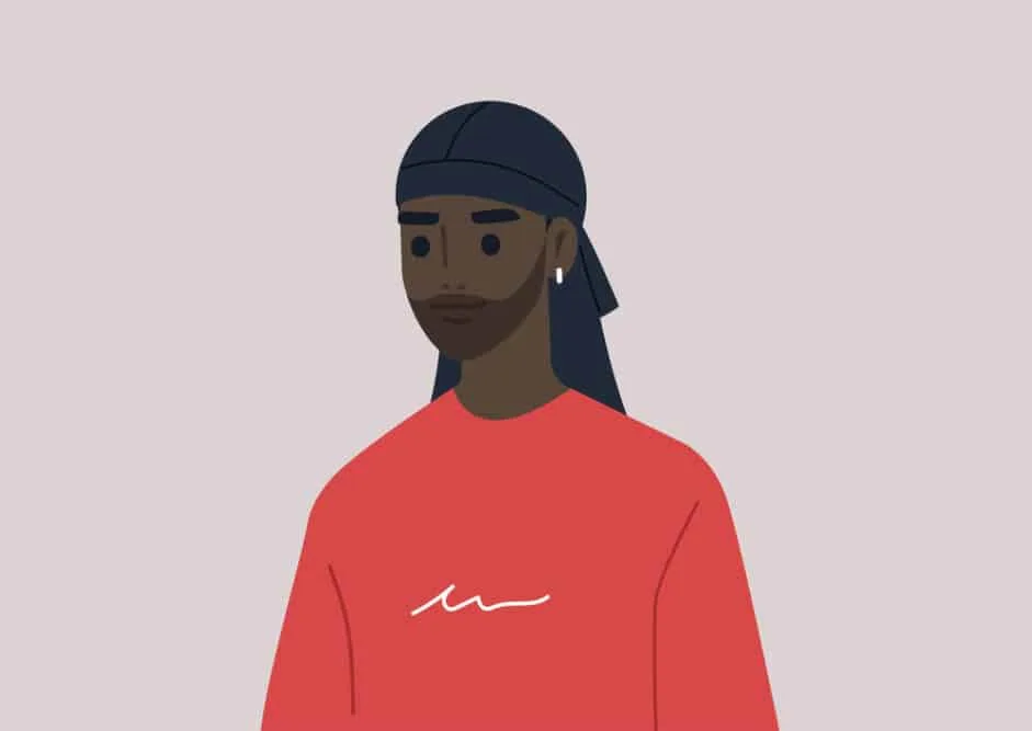 Does Wearing a Durag Cause Hair Loss, Baldness, or Thinning? 1 Young African American male wearing a durag (or wave cap) to encourage hair growth, waves, and blood flow.