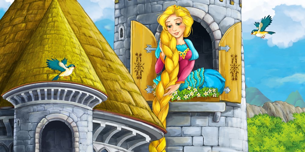 Rapunzel with long blonde hair is one of the most popular Disney princesses from movies and Disney theme parks.