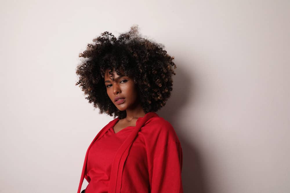 African American woman with naturally curly hair a wash n go hairstyle after a salon appointment.