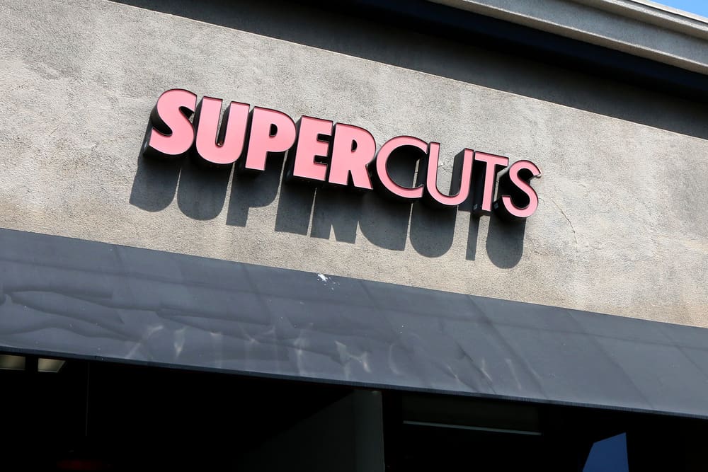 Supercuts store and signage in Hoover, Alabama, where hair services include a basic conditioner and beard trims.