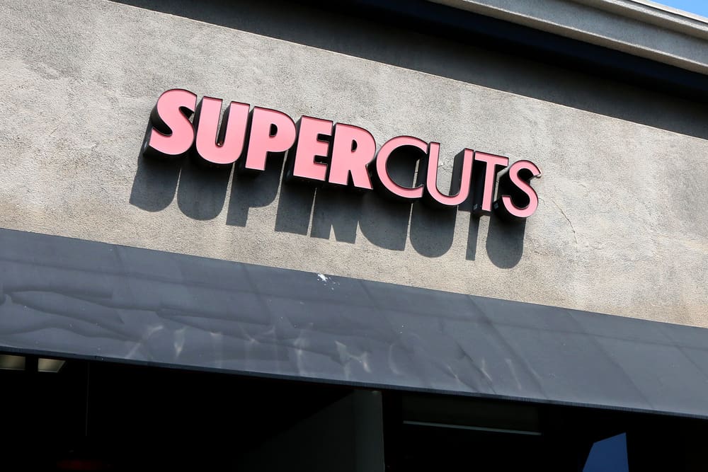 Supercuts store and signage in Hoover, Alabama, where hair services include a basic conditioner and beard trims.