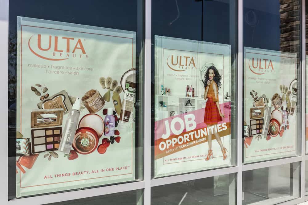 Ulta Salon posters showing makeup, fragrance, skincare, haircare, and salon beauty services.